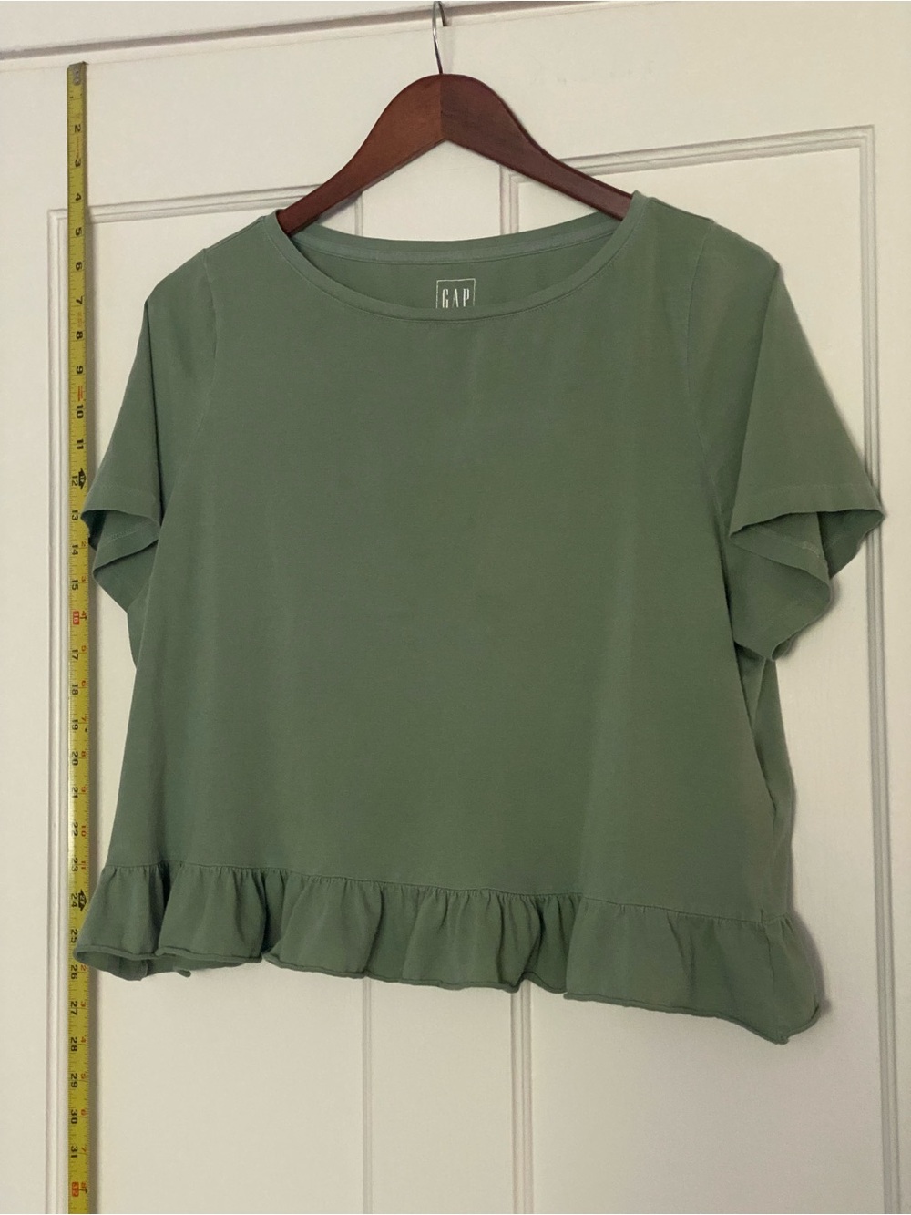 Gap green shirt, slightly cropped with ruffles